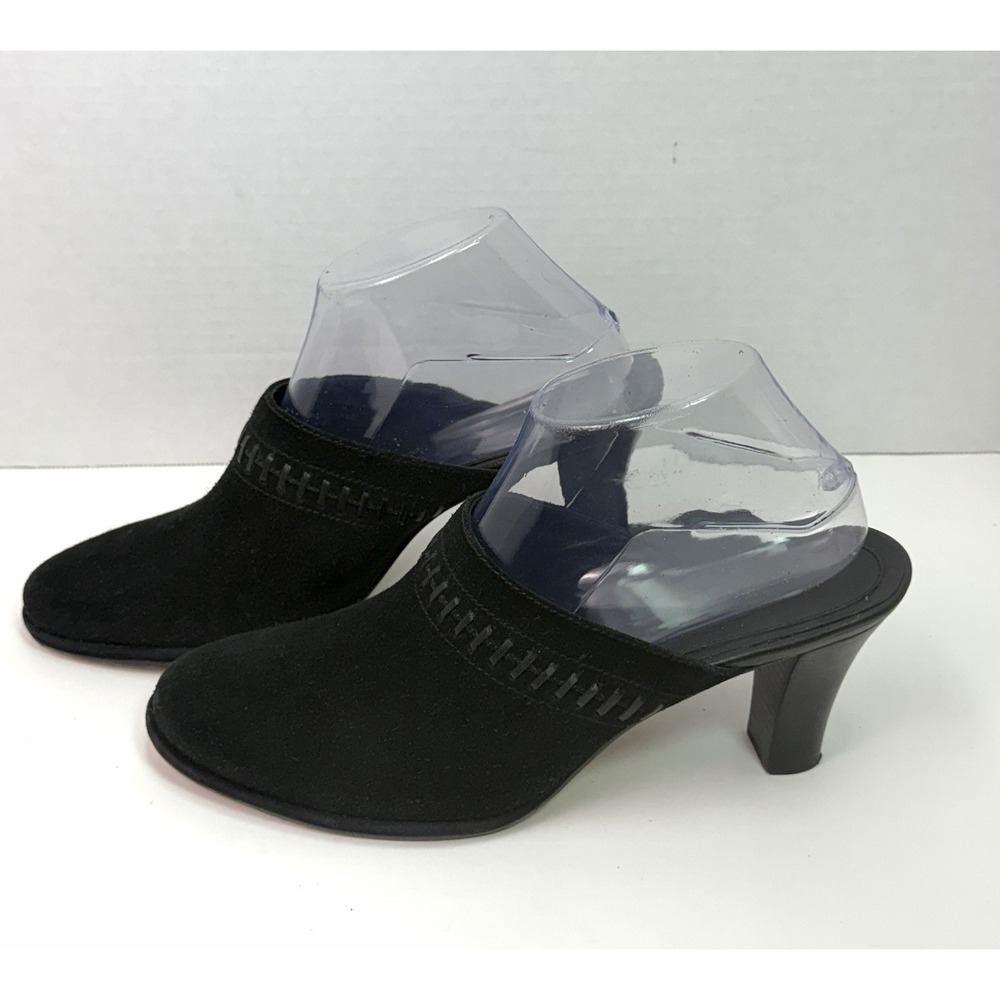 Cole Haan Black Suede Stitched Mule Heels Women's Size 8.5B Slip On Low Heel